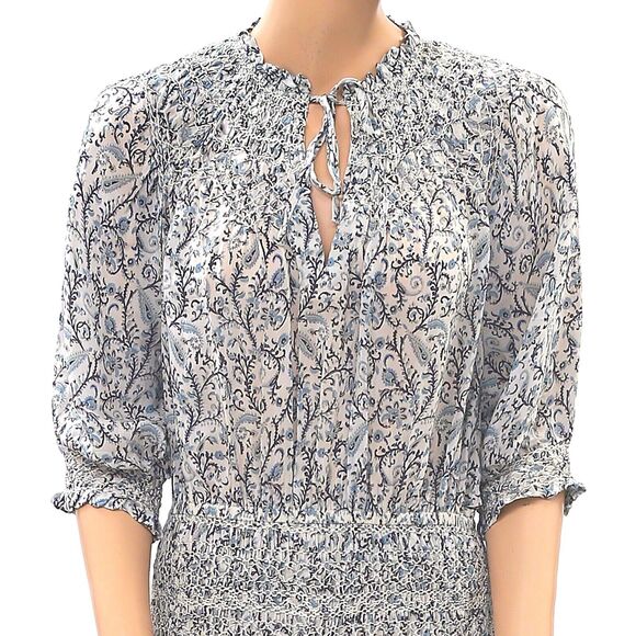 FRYE x Anthropologie Cara Mini Dress Smocked Flare Printed Beach Resort S 202044 - Picture 3 of 6